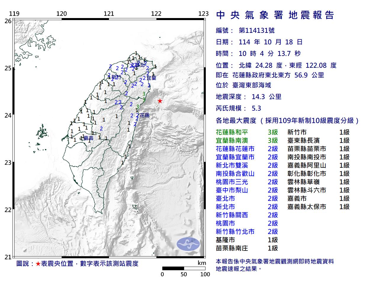 地震,台灣地震,10/18地震,台北地震,花蓮地震,台東地震,1018地震,氣象署