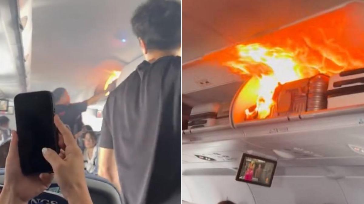 中國航空客機行李架起火!鋰電池燒成火球 緊急降落上海機場
