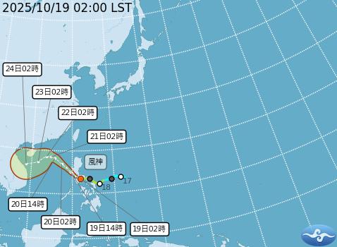 輕颱風神路徑潛勢預測圖。（圖／翻攝自中央氣象署）