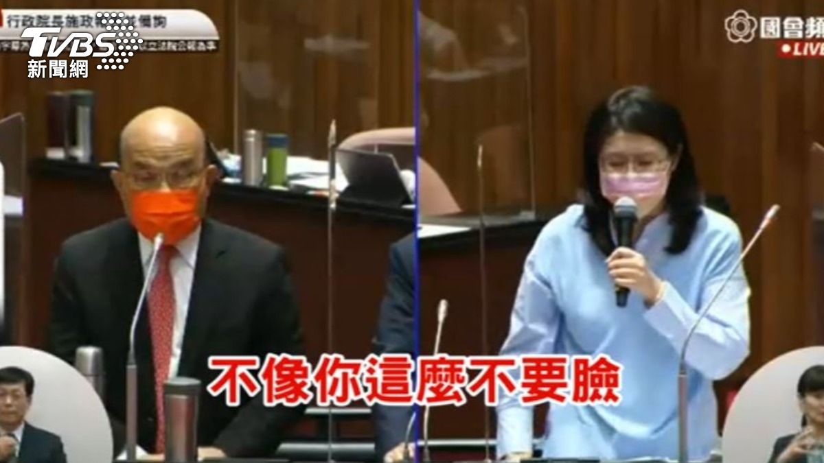 時任行政院長蘇貞昌與鄭麗文質詢。（圖／TVBS）