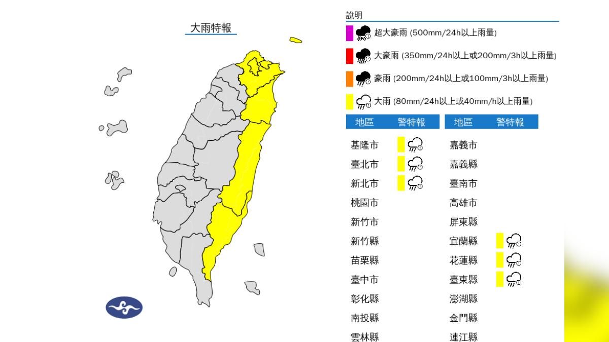 天氣/雨又來了!北北基6縣市大雨特報 一路下到晚上