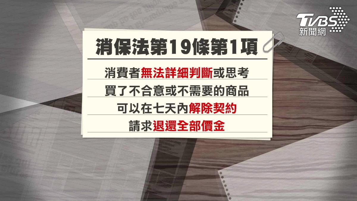 買不合意7天可全退,消保官表示,手段恐涉妨害自由(圖/TVBS)
