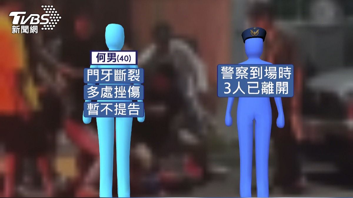 警方到場時,三名施暴者已經離開現場。(圖/TVBS)