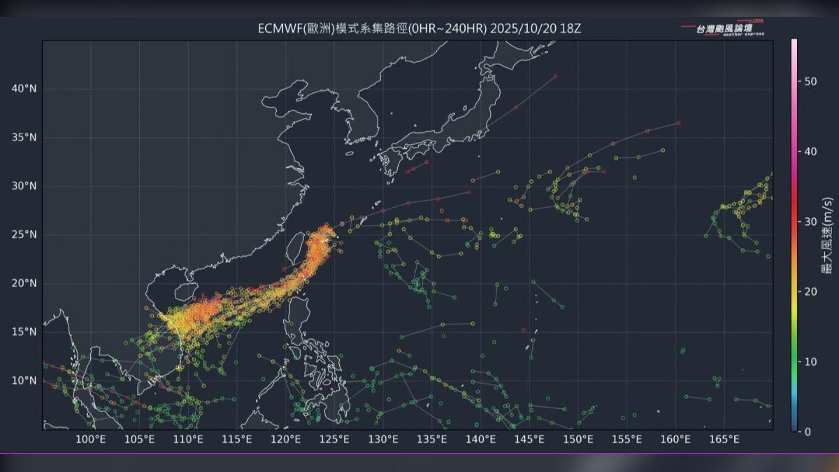 台灣東部外海搓出一個熱帶擾動97W。（圖／截自臉書＠台灣颱風論壇｜天氣特急）
