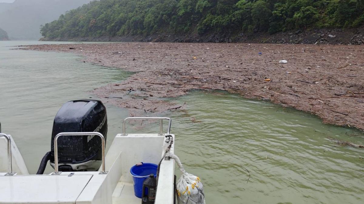 漂流木流入翡翠水庫。(圖/翡管局提供)