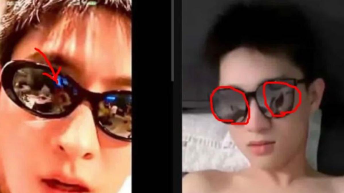 焦邁奇的墨鏡反射被抓包。(圖/翻攝自微博)