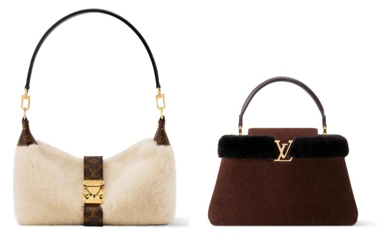 Capucines手袋與 Neverfull Inside Out BB 換上羊毛皮材質。（圖／翻攝自LV官網）