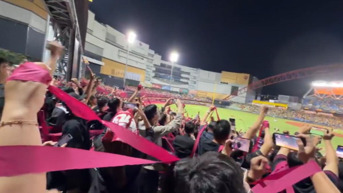 中職G5樂天桃猿勝利，球迷拋出彩帶慶祝。（圖／TVBS）