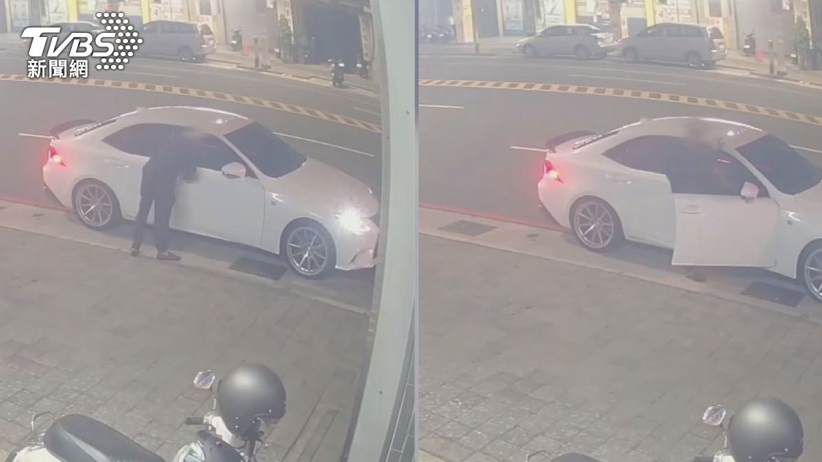 竊嫌穿全身黑在街上不停徘徊,抓準時機上車行竊。(圖/TVBS)