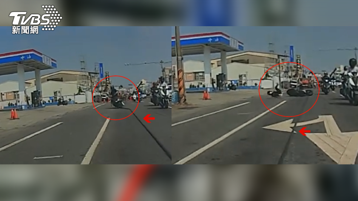 機車騎士連人帶車重摔,馬路上出現三根超粗電纜線絆倒機車,用路人抱怨。(圖/翻攝Threads_tp6.cc)