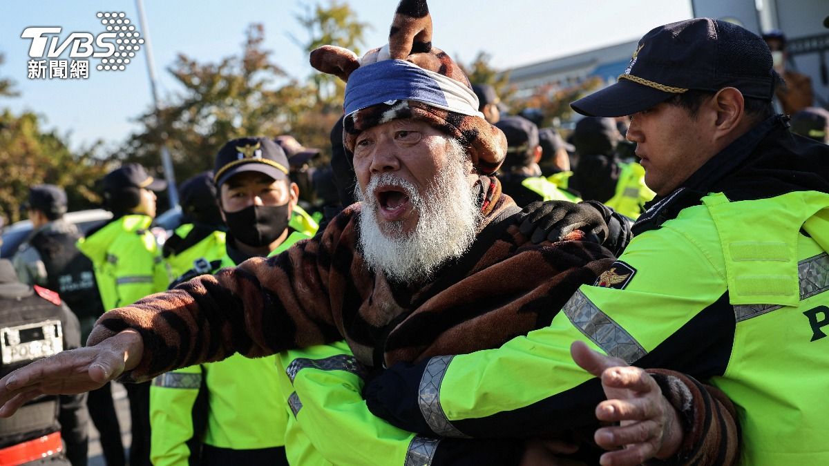 川習會場外反中抗議!韓YTR喊「習近平下台」 揮拳襲警遭逮