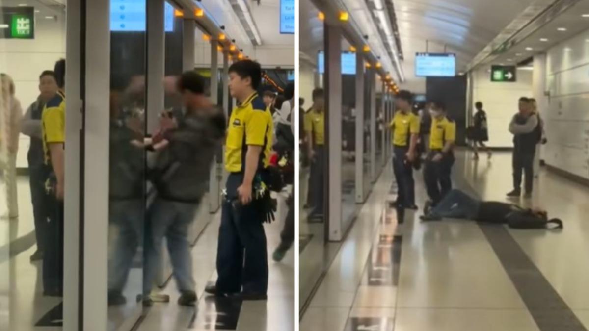 港鐵醉漢擋車門！遭一腳踹飛倒月台　網笑：港版Fumi阿姨