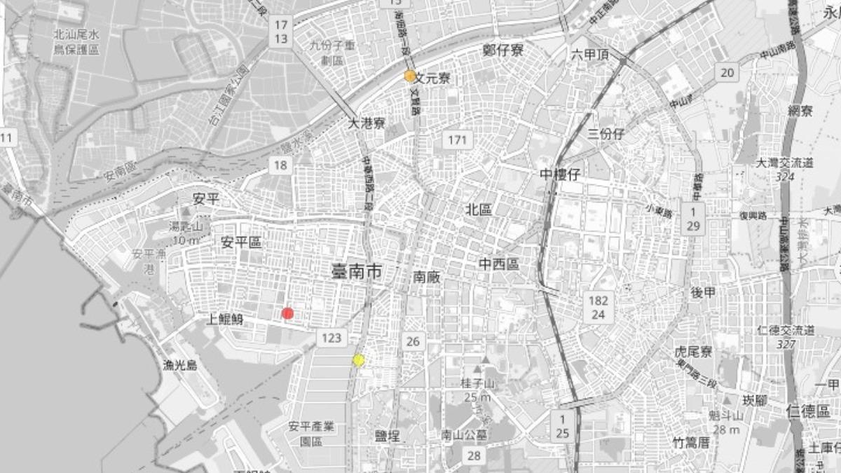 台南3例本土病例。(圖/翻攝自登革熱地圖)