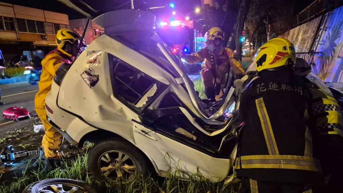 花蓮吉安鄉車禍自撞「車身全變形」 4大2小送醫急救
