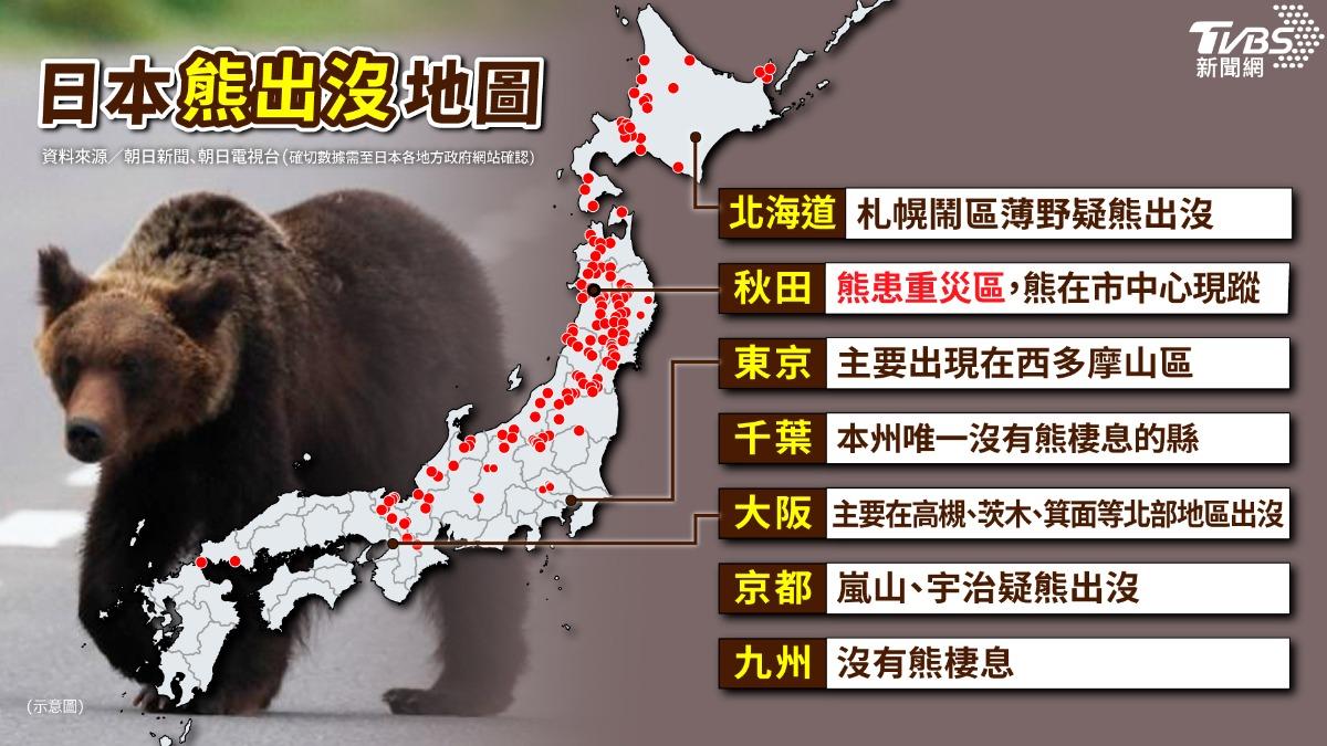 日本2025熊出沒地圖。(圖/TVBS)