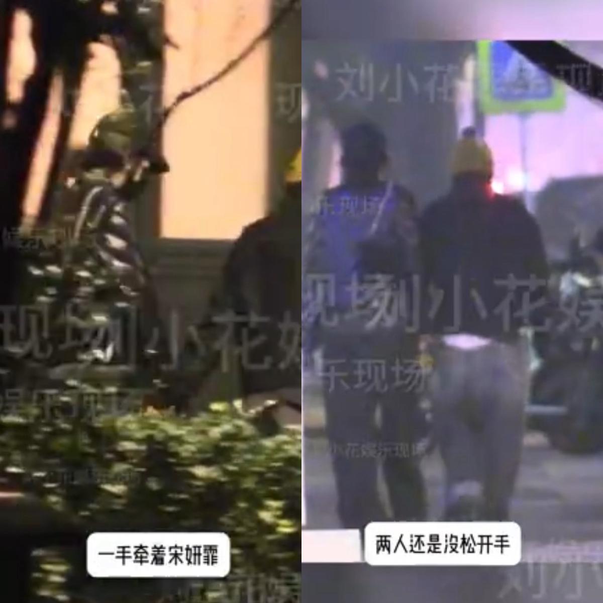 竇靖童與宋妍霏被捕捉到遛狗時也十指緊扣。(圖/翻攝自微博)
