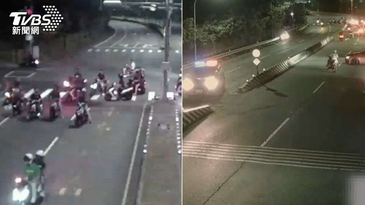 飆車族把馬路當賽道，一看見警車出沒後鳥獸散。（圖／TVBS）
