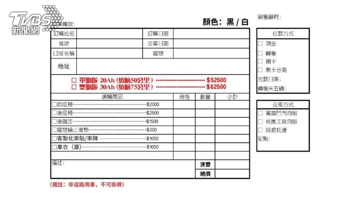 業者秀出合約範本自清，表示都有註記「非道路用車，不可掛牌」。（圖／業者提供）