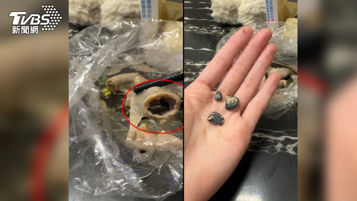 郭小姐在苓雅區買了一份粉腸，沒想到回家後咬下，才發現咬到石頭，懷疑是店家沒有洗乾淨（圖／民眾提供）