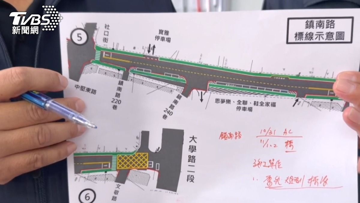 因施工順序不當,導致停車格先行劃設完成,而人行道空間尚未施作。(圖/TVBS)