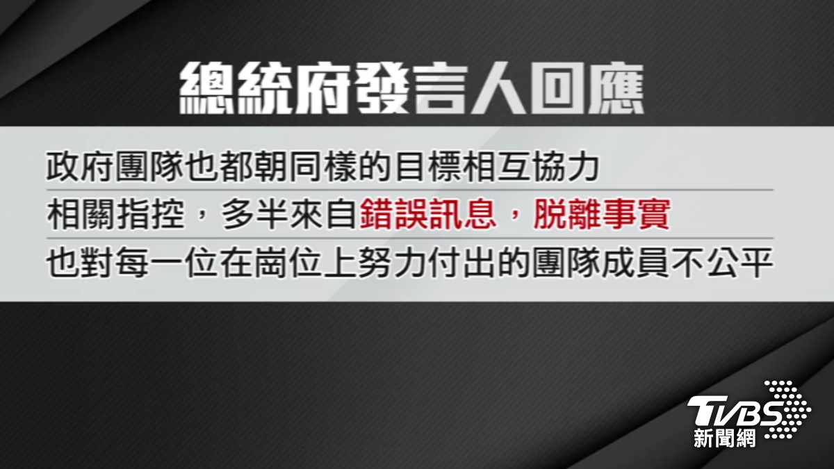 藍營日前指控國安會秘書長吳釗燮和林佳龍龍的內鬥，總統府4日傍晚反駁。（圖／TVBS）