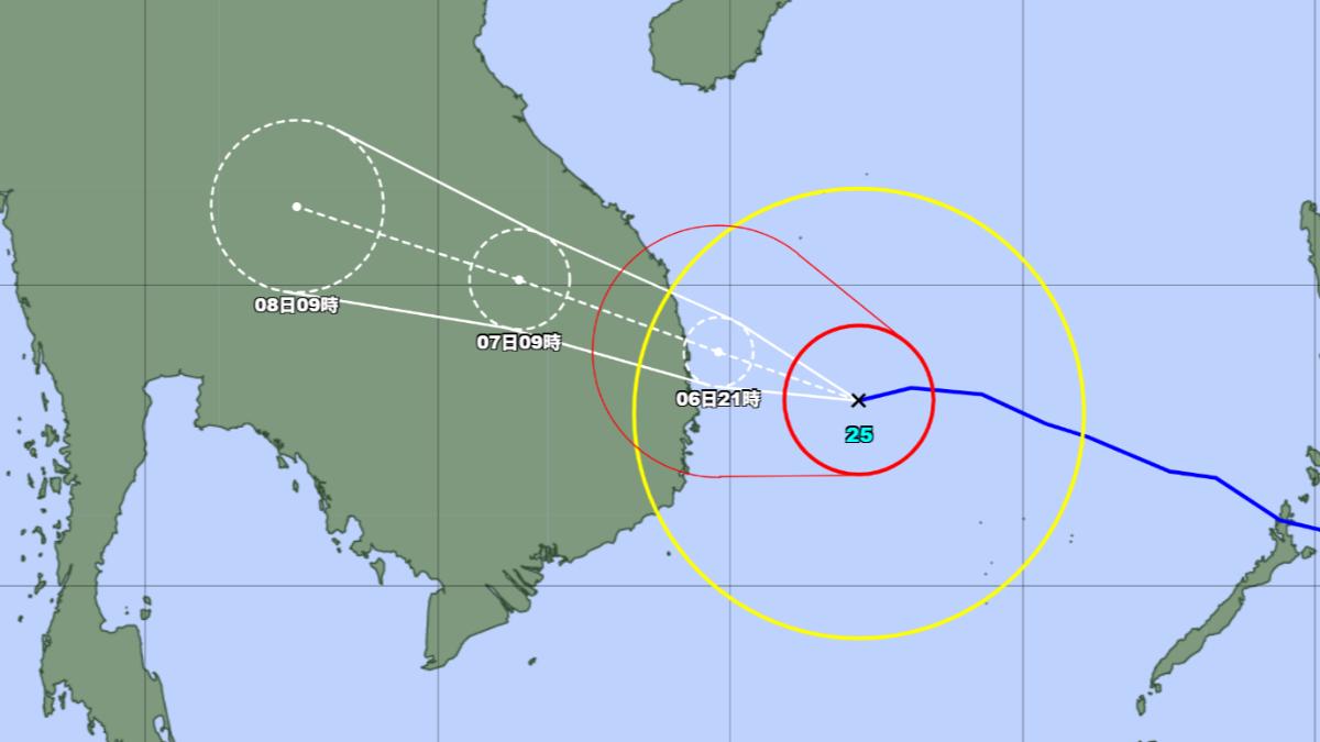 海鷗颱風估7日登陸寮國。(圖/翻攝自日本氣象廳)