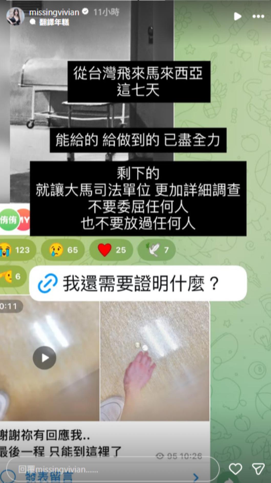 謝侑芯好友、網紅謝薇安親自前往馬來西亞,希望能為好友貢獻最後一分力。(圖/翻攝自IG@missingvivian)