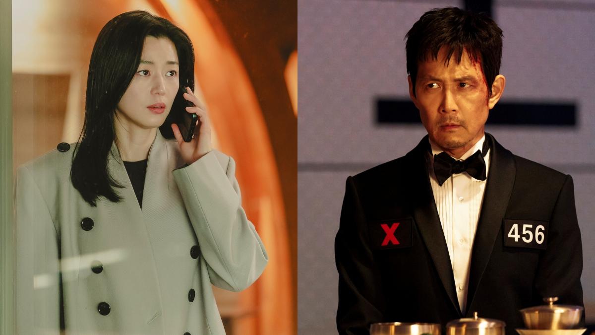 李政宰(右)《魷魚遊戲3》、全智賢《暴風圈》都砸錢卻拍不出好成績。(圖/Netflix、Disney+提供)