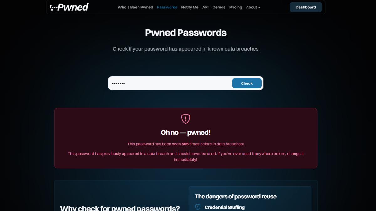 出現此畫面代表密碼已外洩。（圖／翻攝haveibeenpwned）