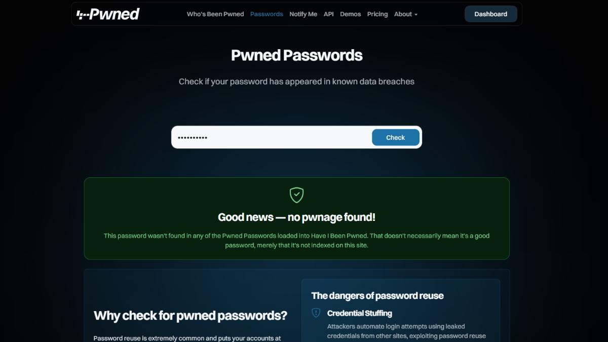 出現此畫面代表密碼沒有外洩。（圖／翻攝haveibeenpwned）
