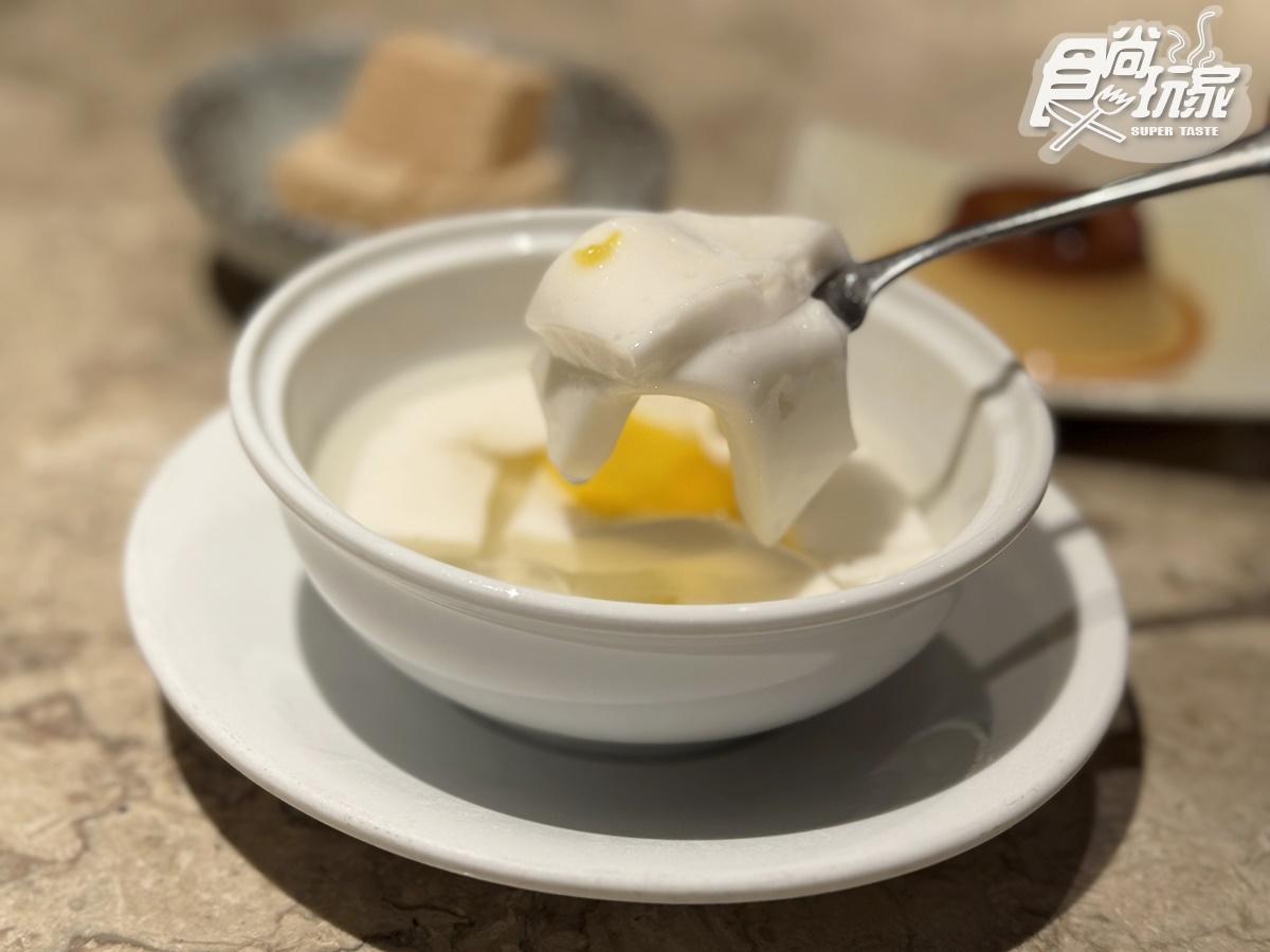 甜點部分共有3種選擇,杏仁豆腐、焦糖布丁及當日甜品擇一。(圖/食尚玩家