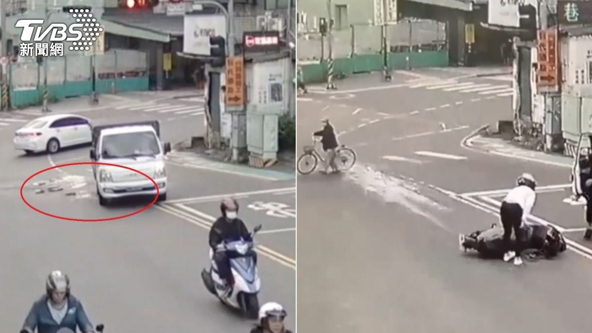 有片/小貨車過彎「豆腐灑滿地」…3騎士輾過慘摔 超衰畫面曝