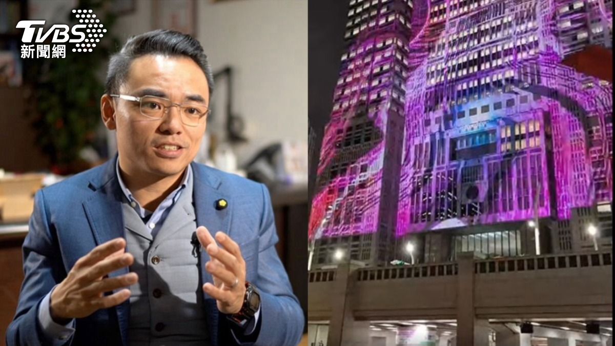 洪孟楷分享今年赴東京考察期間，在平日晚間拍攝東京都廳的夜間燈光秀。（組合圖／柯勝雄攝、翻攝自洪孟楷臉書）