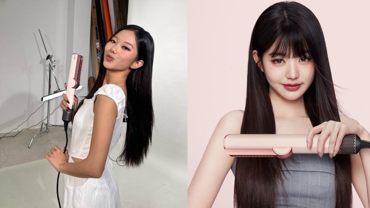 Dyson 今年推出的限定色「山櫻粉」二合一吹風直髮器。（圖／翻攝自＠dyson_kr、＠juhee_honggg ig）
