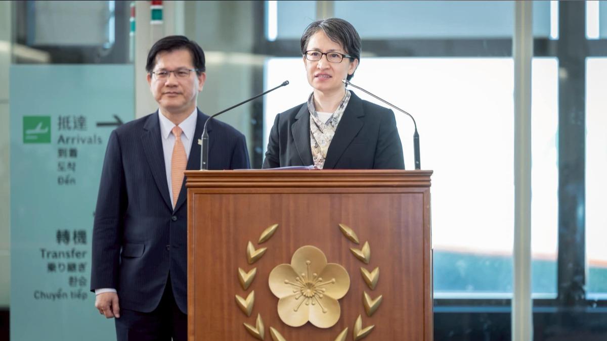 副總統蕭美琴自歐洲返國,並在機場發表相關談話。(圖/總統府)