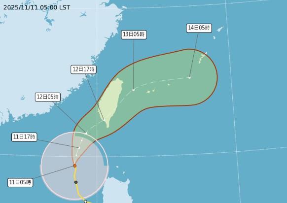 日本氣象廳最新路徑預測。(圖/翻攝 日本氣象廳)