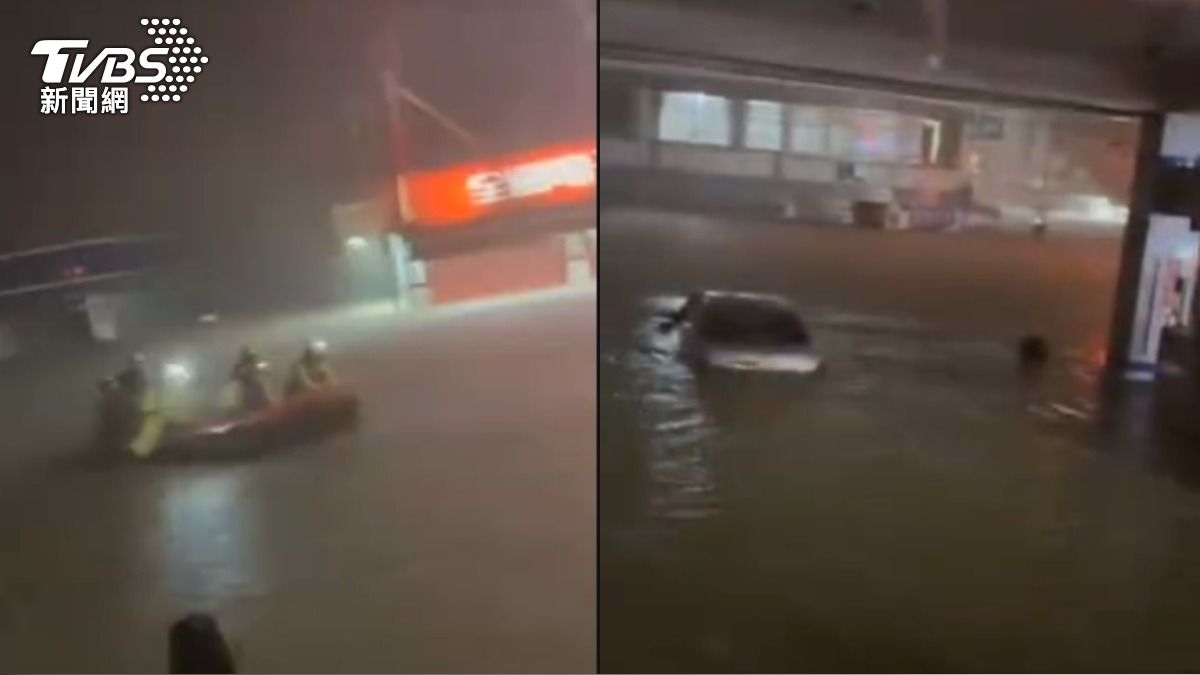 加油站裡的汽車滅頂。(圖/記者簡大程、顏聖芬攝)