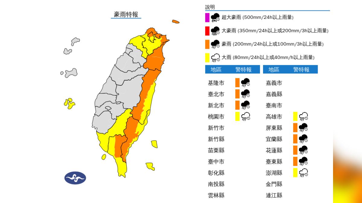 天氣/鳳凰颱風撲台!10縣市豪雨特報 宜蘭、北海岸防超大豪雨