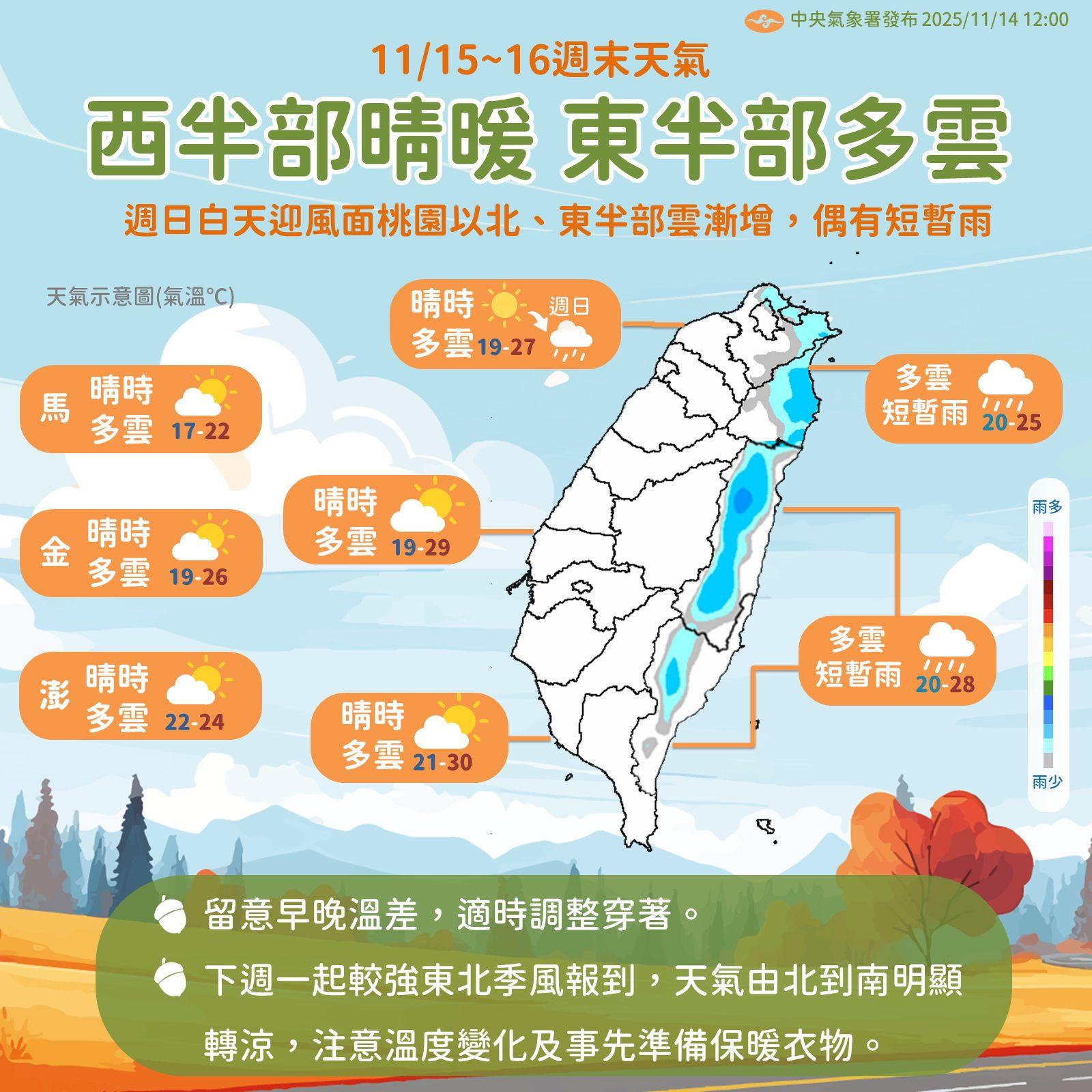 周末天氣回穩。(圖/氣象署)
