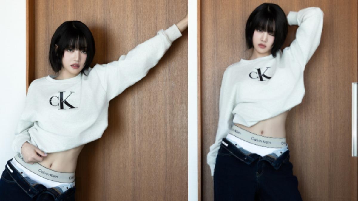 Minnie:衛衣 X 牛仔寬褲。(圖/翻攝自IG@min.nicha)