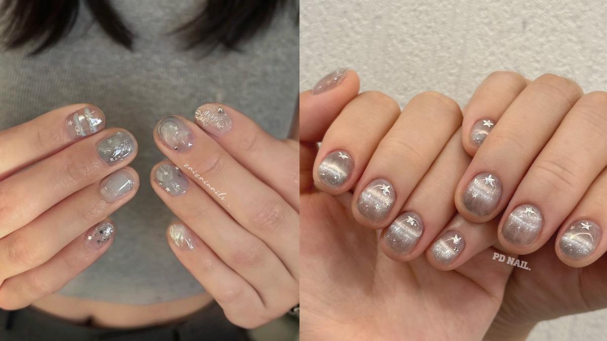 灰白色調海馬毛條紋美甲。（圖／翻攝自＠崽崽 nails、＠PD.Nail STUDIO.小紅書）