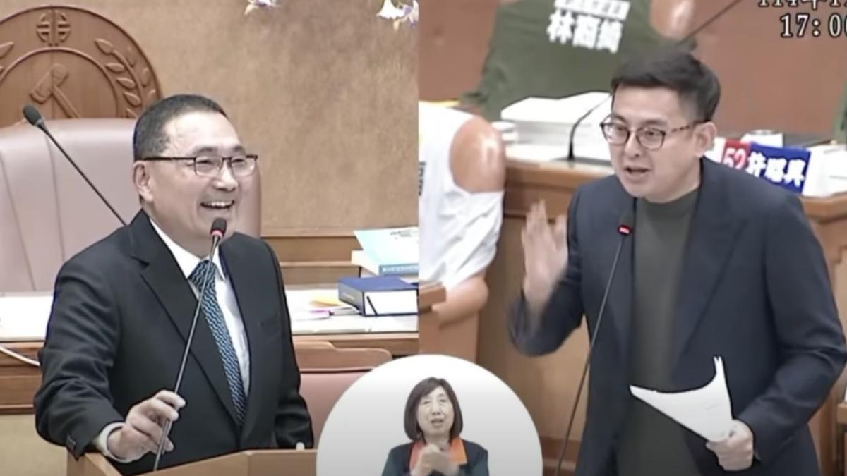 議員卓冠廷質詢市長侯友宜。(圖/翻攝自卓冠廷臉書)
