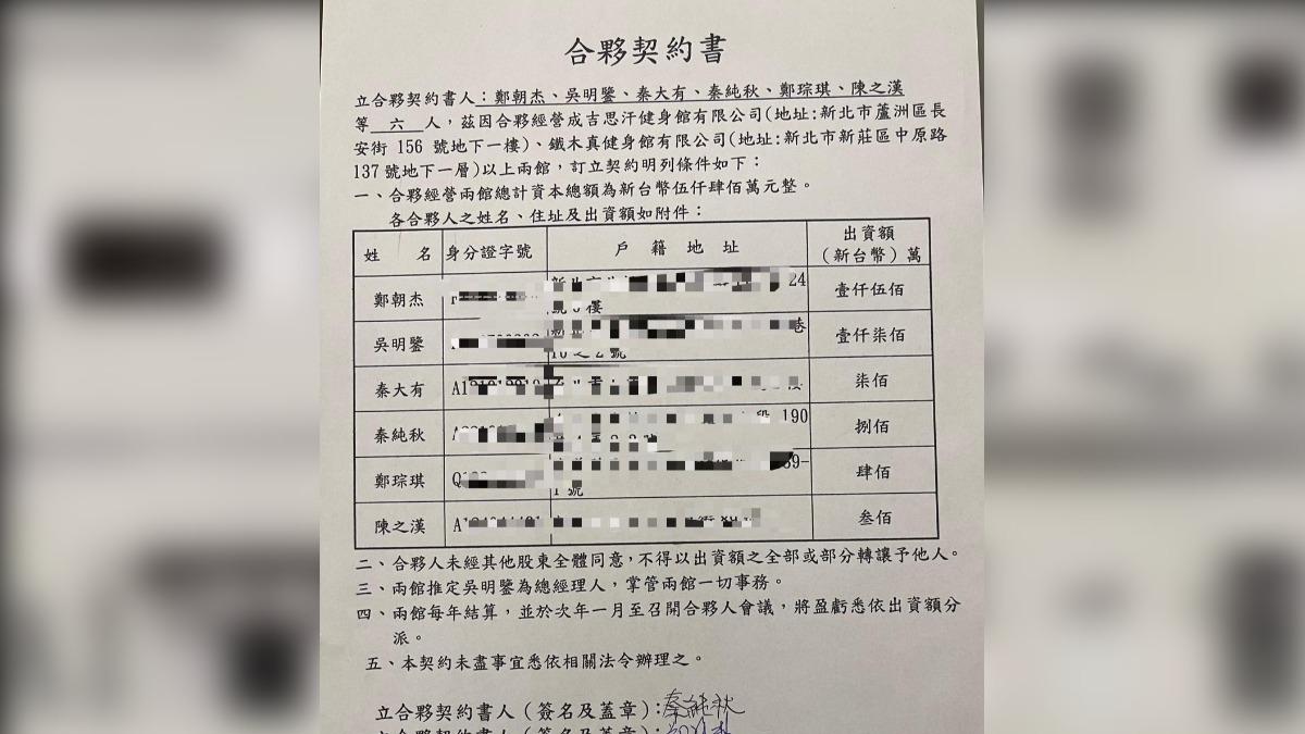 成吉思汗公司合夥契約書。(圖/翻攝自李慶元臉書)