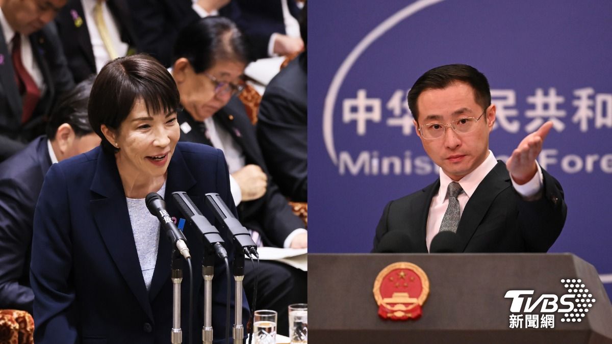 日本首相高市早苗（左）與中國外交部發言人林劍（右）。（圖／達志影像美聯社）