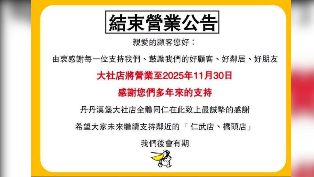 高雄開業35年丹丹漢堡「11月底熄燈」在地人哀號：晴天霹靂
