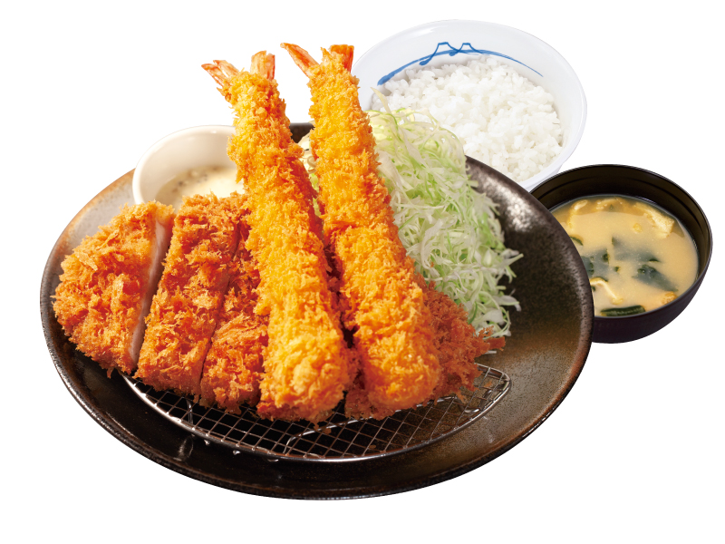【小食豬排炸蝦雙拼定食 300元】 (圖 / 台灣松屋提供)