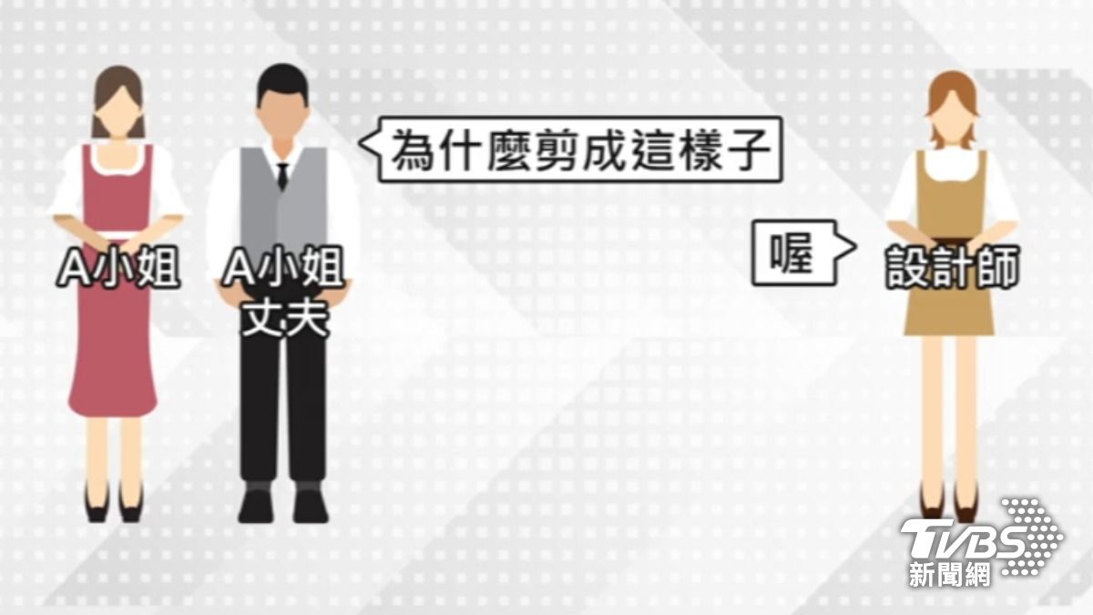 丈夫拉著太太到店面討公道,卻只得到設計師冷淡回應。(圖/TVBS)