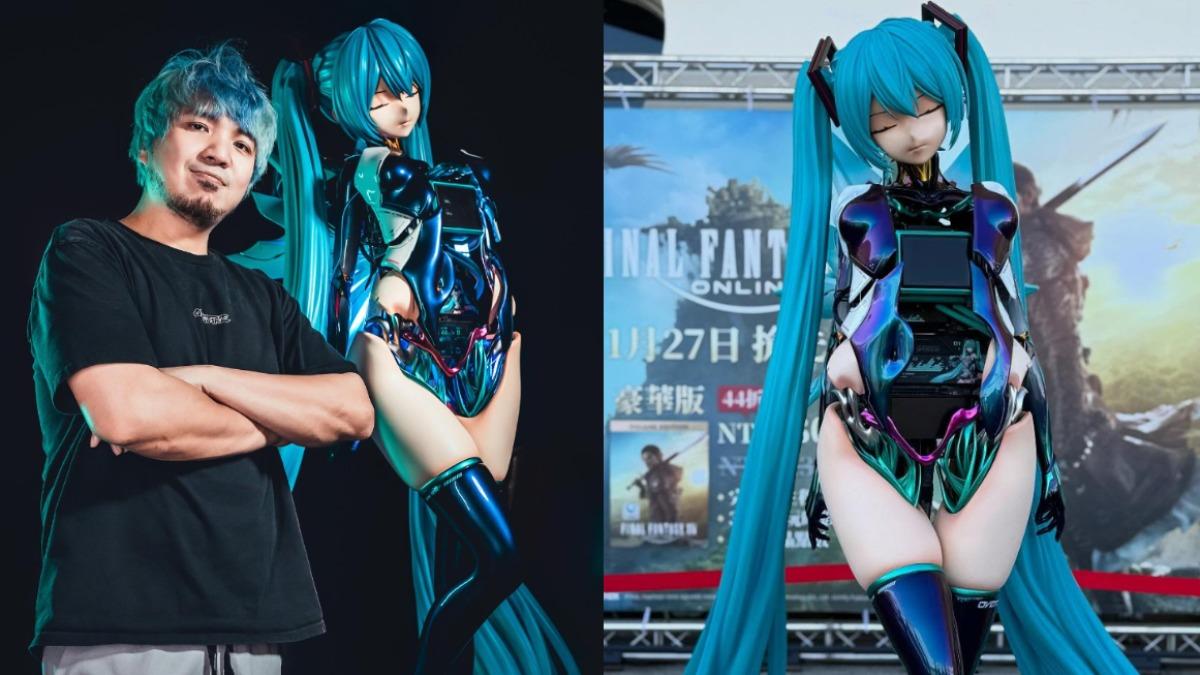 Youtuber黃小潔打造1：1等身初音主機。（圖／黃小潔臉書）