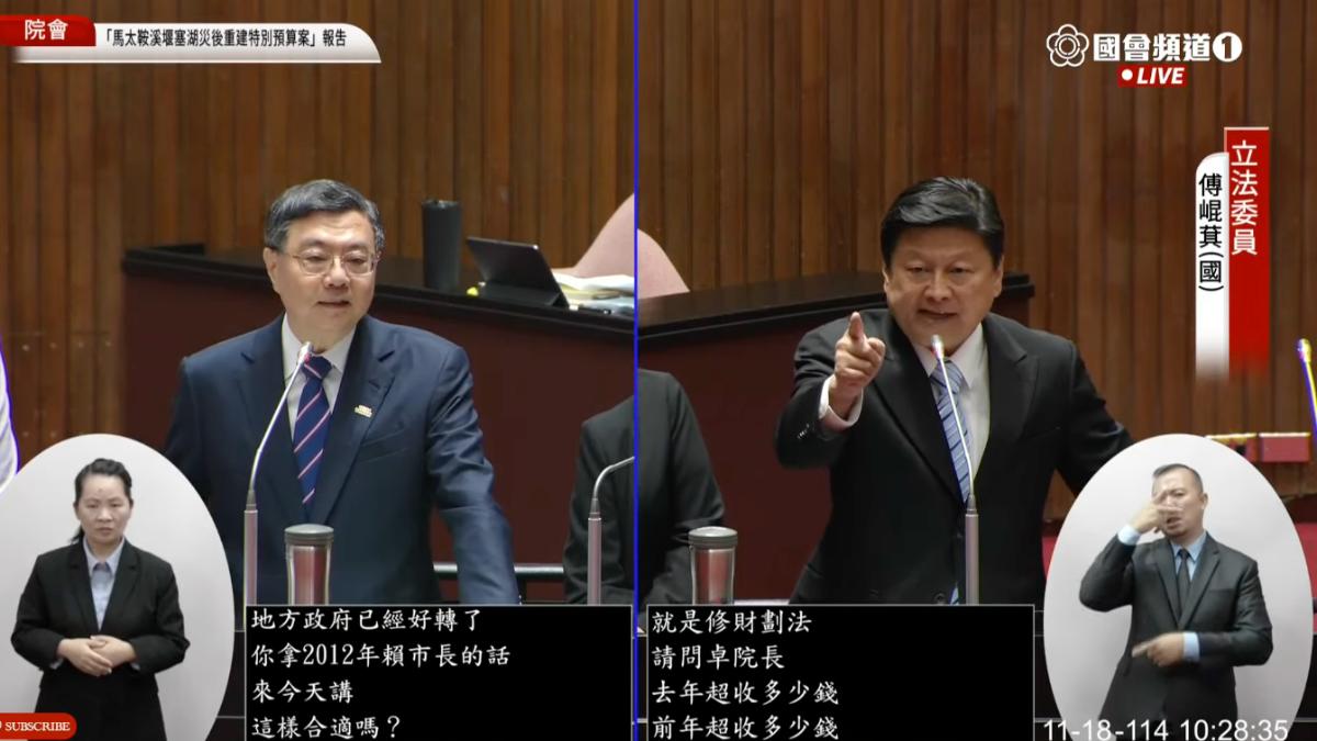 傅崐萁、卓榮泰再為《財劃法》舌戰 韓國瑜急喊停:深呼吸