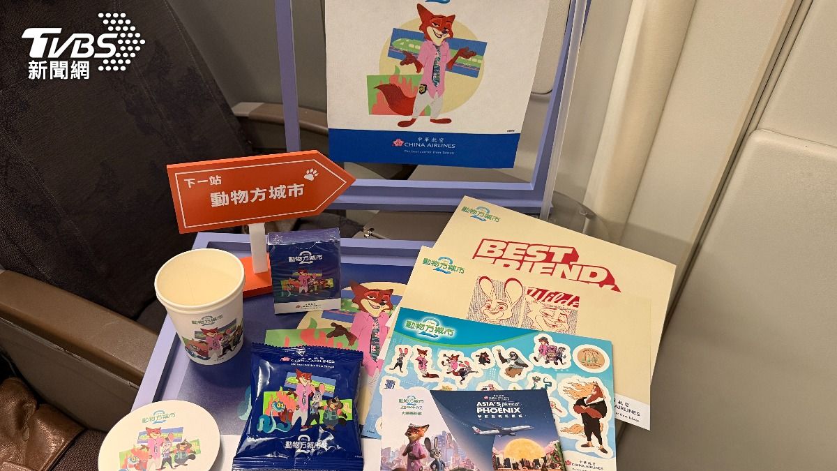 華航還推出一系列「動物方城市2 主題彩繪機」專屬機上用品。（圖／陳昫蓁攝）